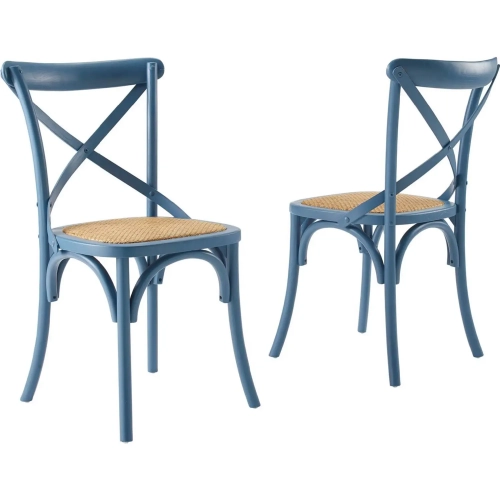 Gear Dining Chair in Blue Wood & Rattan Seat (Set of 2)