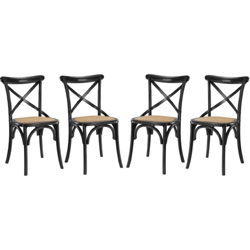 Gear Dining Chair in Black Wood & Rattan Seat (Set of 4)