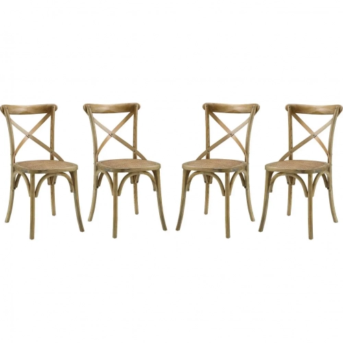 Gear Dining Chair in Natural Wood & Rattan Seat (Set of 4)