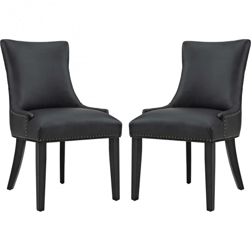 Marquis Dining Chair in Black Leatherette with Nailhead (Set of 2)
