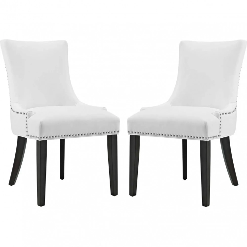 Marquis Dining Chair in White Leatherette with Nailhead (Set of 2)