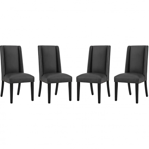 Baron Dining Chair in Black Leatherette with Nailhead (Set of 4)