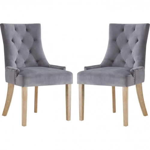 Pose Dining Chair in Tufted Gray Velvet (Set of 2)