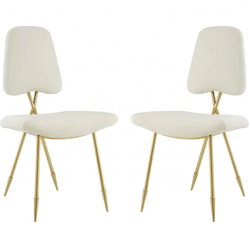 Ponder Dining Chair in Ivory Velvet & Gold Stainless (Set of 2)