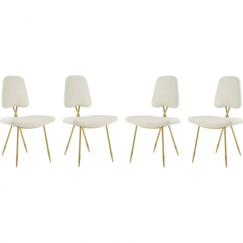 Ponder Dining Chair in Ivory Velvet & Gold Stainless (Set of 4)