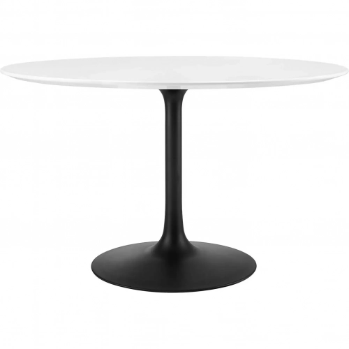 Lippa 47" Round Dining Table in White Wood & Black Metal