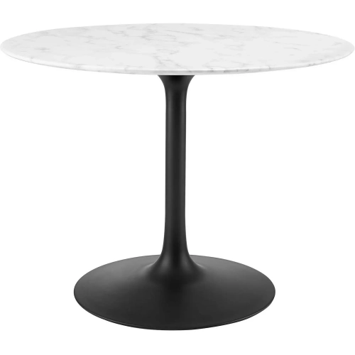 Lippa 40" Round Dining Table in White Faux Marble & Black Metal