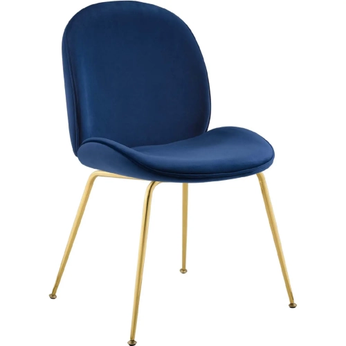 Scoop Dining Chair in Navy Blue Velvet & Gold Stainless