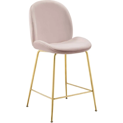 Scoop Counter Stool in Pink Velvet & Gold Stainless