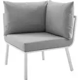Riverside Outdoor Corner Chair in White Metal & Gray Fabric
