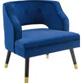 Traipse Open Back Arm Chair in Tufted Navy Blue Velvet