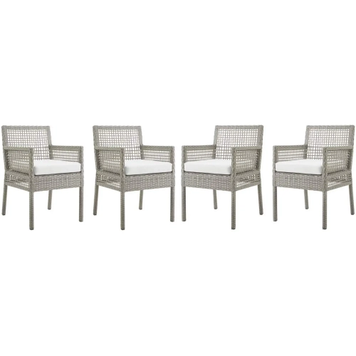 Aura Outdoor Wicker Rattan Dining Arm Chair in White (Set of 4)