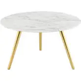Lippa 28" Coffee Table with Tripod in White Faux Marble & Black Metal