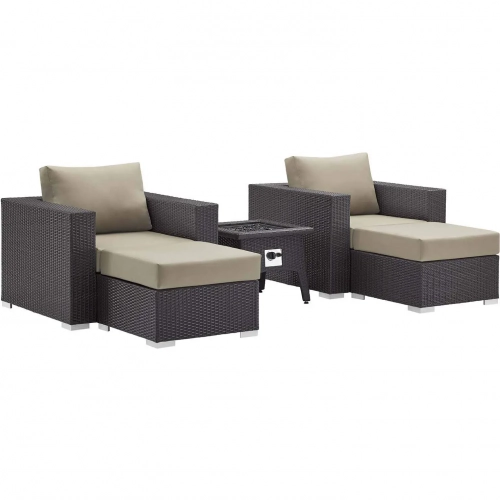Convene 5 Piece Outdoor Arm Chair Set with Fire Pit in Espresso & Beige