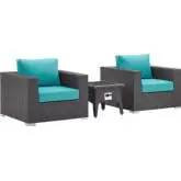 Convene 3 Piece Outdoor Arm Chair Set with Fire Pit in Espresso & Turquoise