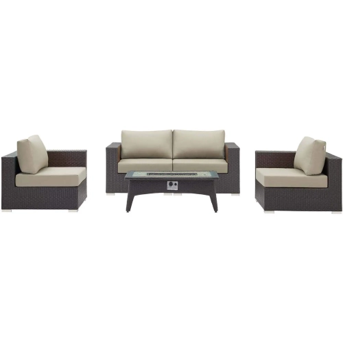 Convene 5 Piece Outdoor Loveseat Set with Fire Pit in Espresso & Beige