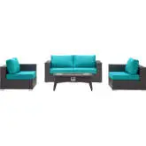 Convene 5 Piece Outdoor Loveseat Set with Fire Pit in Espresso & Turquoise