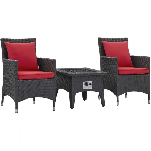 Convene 3 Piece Outdoor Dining Chair Set with Fire Pit in Espresso & Red