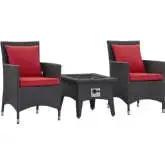 Convene 3 Piece Outdoor Dining Chair Set with Fire Pit in Espresso & Red