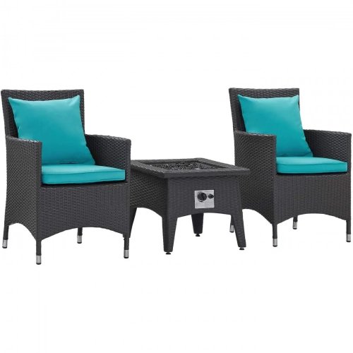 Convene 3 Piece Outdoor Dining Chair Set with Fire Pit in Espresso & Turquoise