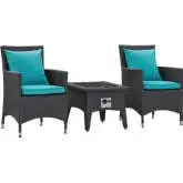 Convene 3 Piece Outdoor Dining Chair Set with Fire Pit in Espresso & Turquoise
