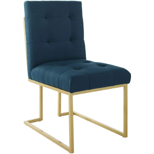 Privy Dining Chair in Tufted Blue Fabric & Gold Stainless