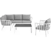 Riverside Outdoor 6 Piece Modular Sofa Set in White Metal & Gray Fabric