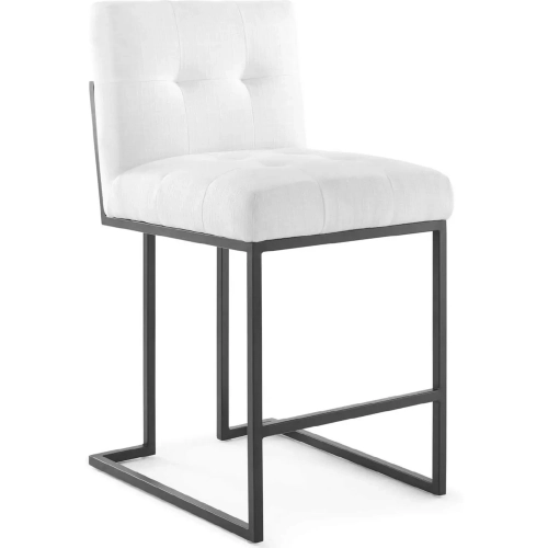 Privy Counter Stool in Tufted White Fabric & Black Stainless