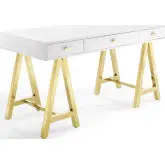 Jettison Office Desk in High Gloss White & Gold