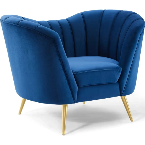 Opportunity Arm Chair in Channel Tufted Navy Blue Velvet & Gold