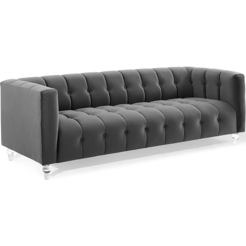 Mesmer Sofa in Channel Tufted Charcoal Gray Velvet & Acrylic