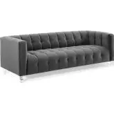 Mesmer Sofa in Channel Tufted Charcoal Gray Velvet & Acrylic