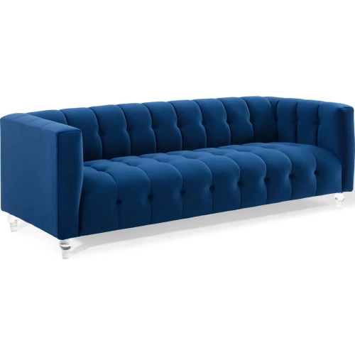 Mesmer Sofa in Channel Tufted Navy Blue Velvet & Acrylic