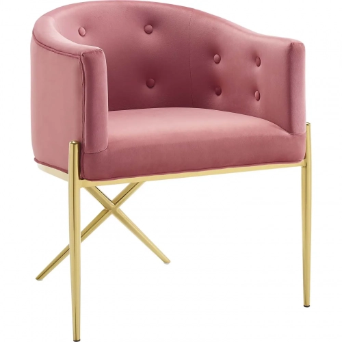 Savour Dining Arm Chair in Tufted Dusty Rose Velvet & Gold