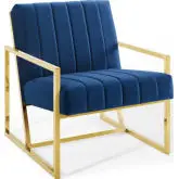 Inspire Arm Chair in Channel Tufted Navy Blue Velvet & Gold