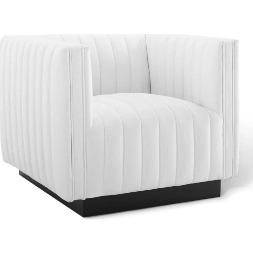 Perception Arm Chair in Channel Tufted White Fabric