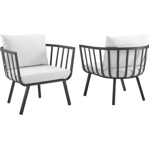 Riverside Outdoor Arm Chair in Gray Metal & White Fabric (Set of 2)