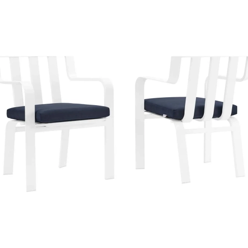 Baxley Outdoor Arm Chair in Navy Blue Resin Wood & White Metal (Set of 2)