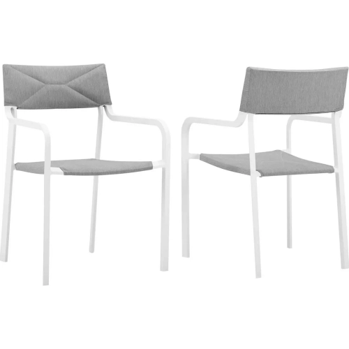 Raleigh Outdoor Arm Chair in White Metal & Gray Fabric (Set of 2)