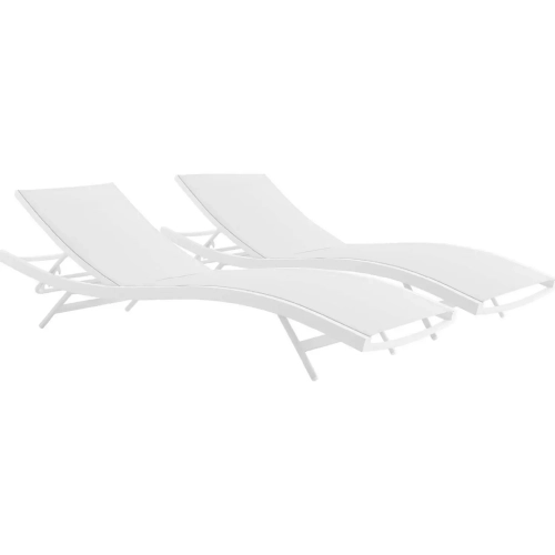 Glimpse Outdoor Chaise Lounge Chair in White Mesh (Set of 2)