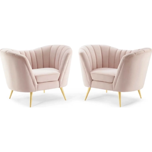 Opportunity Arm Chair in Pink Velvet & Gold (Set of 2)