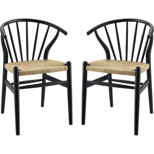 Flourish Spindle Dining Chair in Black Wood with Rope Seat (Set of 2)