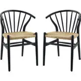 Flourish Spindle Dining Chair in Black Wood with Rope Seat (Set of 2)