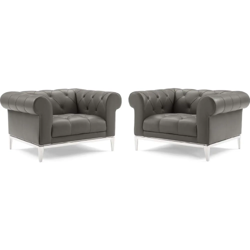Idyll Arm Chair in Tufted Gray Leather (Set of 2)