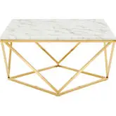 Vertex Coffee Table in White Faux Marble & Polished Gold Stainless