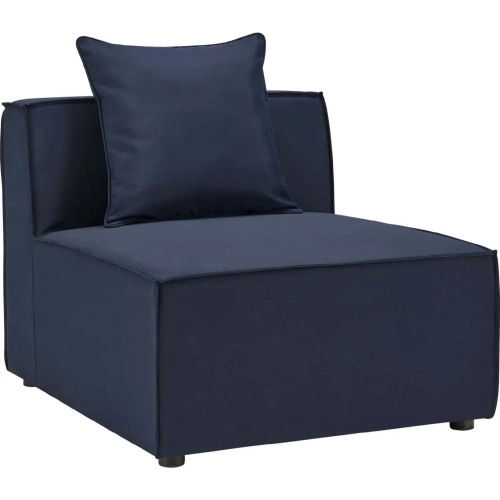 Saybrook Outdoor Sectional Sofa Armless Chair in Navy Blue Fabric