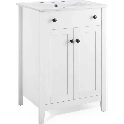 Nantucket 24" Bathroom Vanity in White with White Ceramic Sink