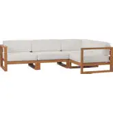 Upland Outdoor 4 Piece Modular Sectional Sofa in Teak & White Fabric