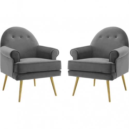 Revive Arm Chair in Gray Fabric on Gold Iron Legs (Set of 2)