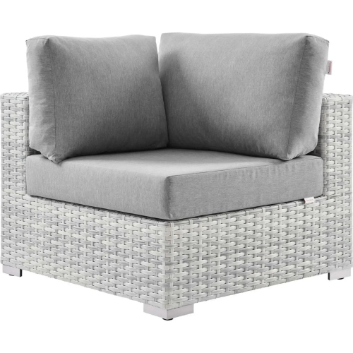 Convene Outdoor Corner Sectional Unit in Gray Fabric & Gray Poly Rattan